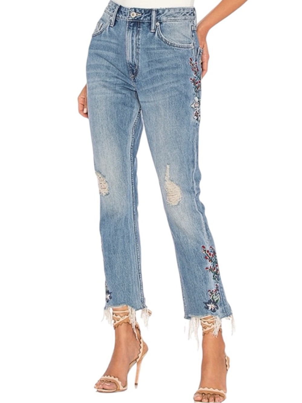 Tularosa hailey straight floral embroidered distressed jeans size 27